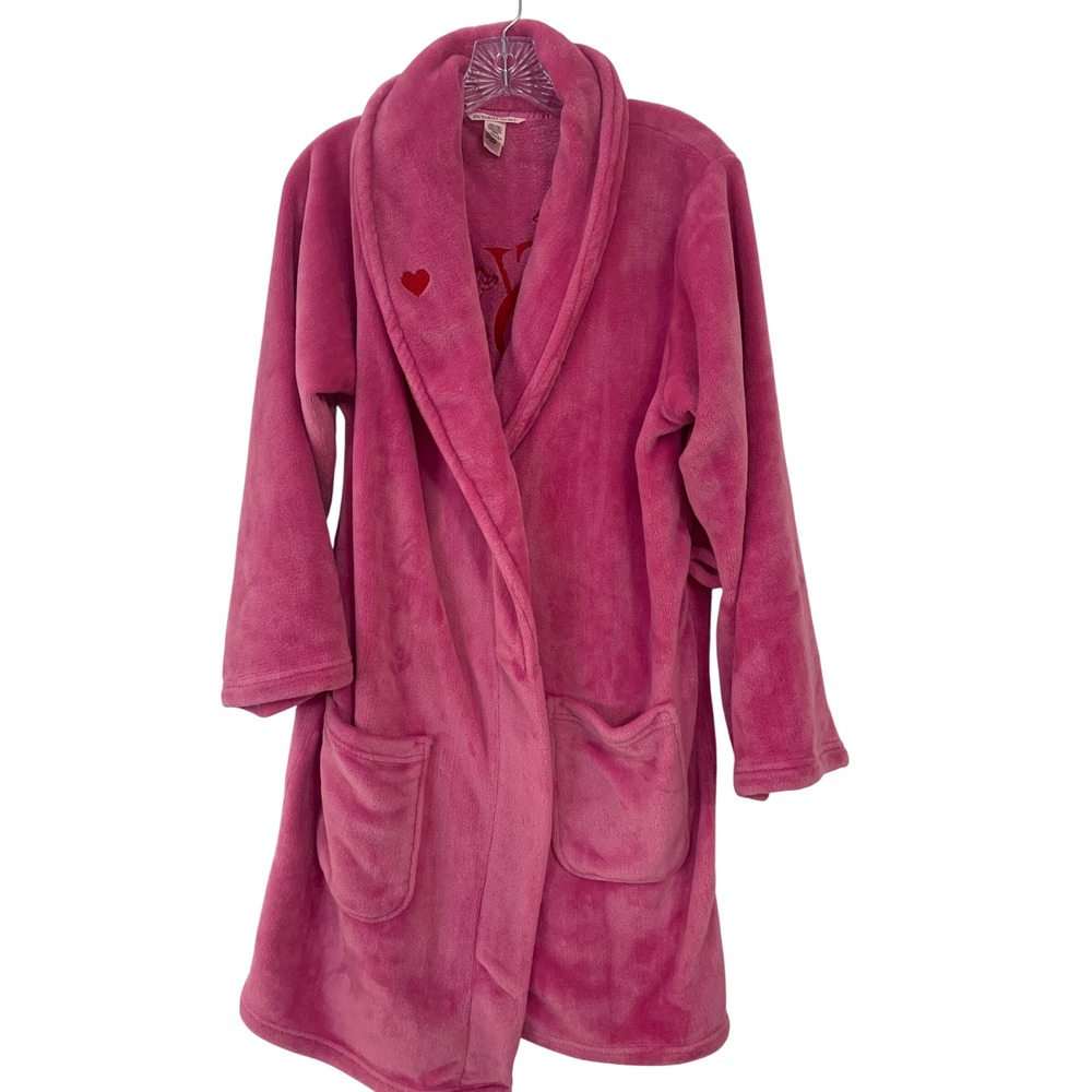 Victoria's Secret Pink Fleece Robe Embroidered Cherub Heart Logo M/L